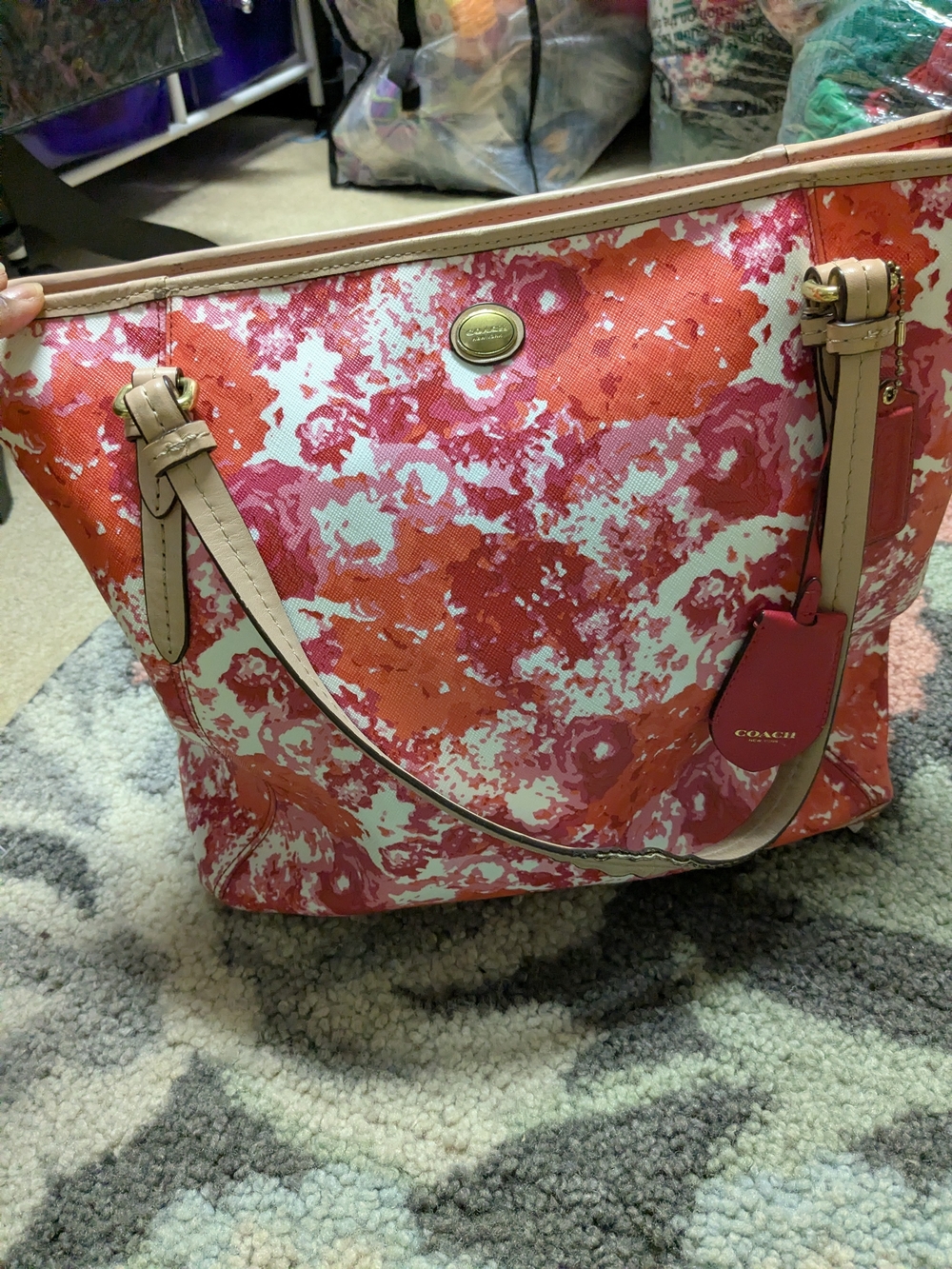 Coach Coral and Pink Floral Tote Bag